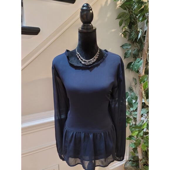 LOFT Outlet Blouse Women’s Size XXL Blue 100% Polyester Long Sleeve Top - Picture 2 of 10
